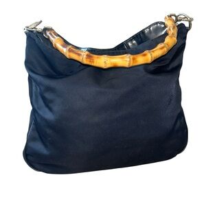 VINTAGE Gucci Purse, Black with Bamboo handles , Vintage Shoulder Bag